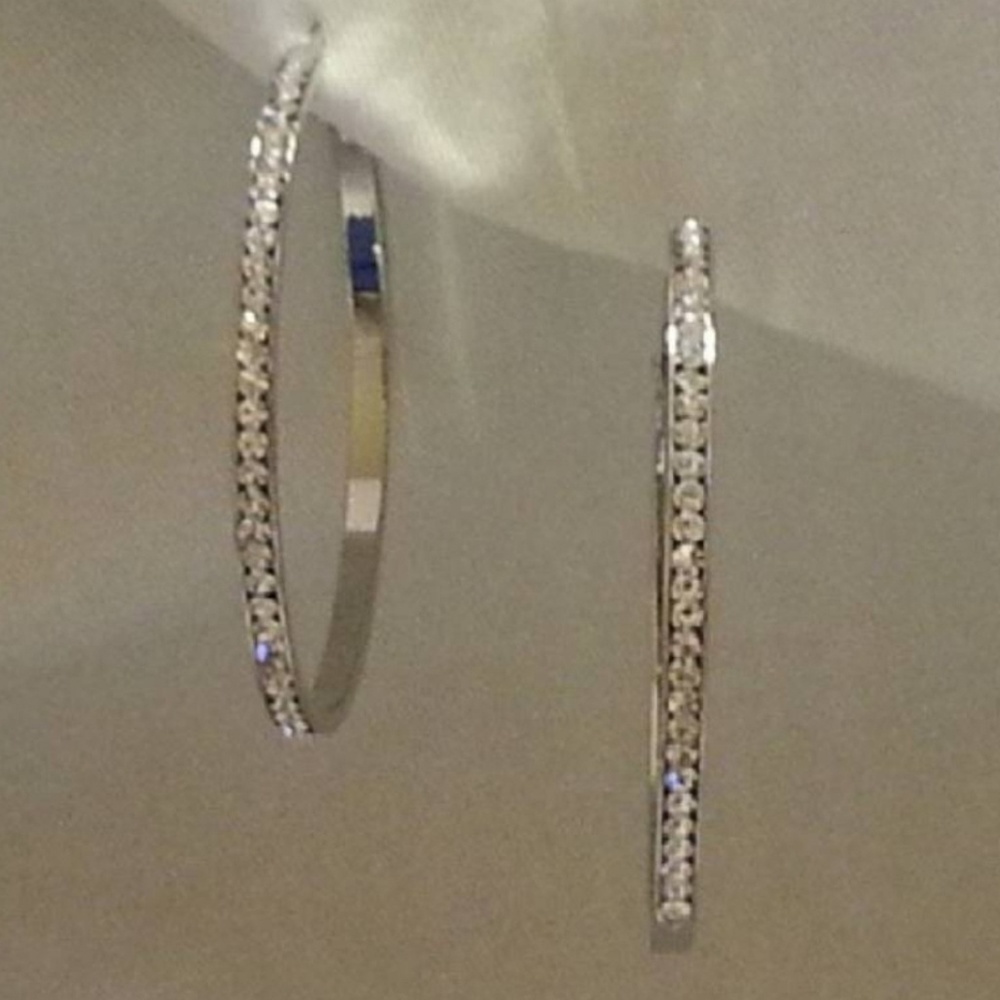 Silver stone studded pave hoops